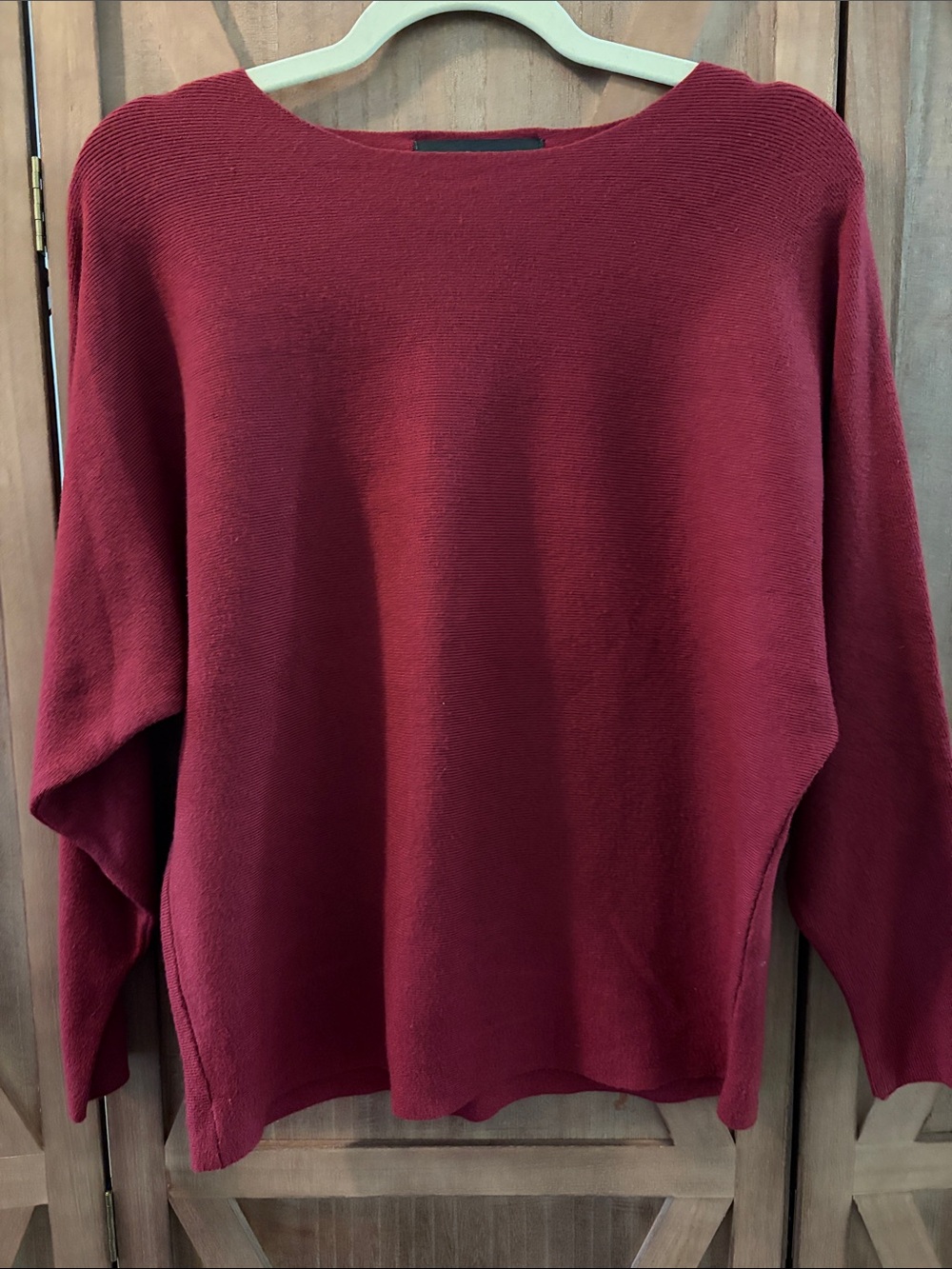 CHERIE BLISS Burgundy Ribbed Knit Batwing Sleeve Boatneck Sweater Oversized